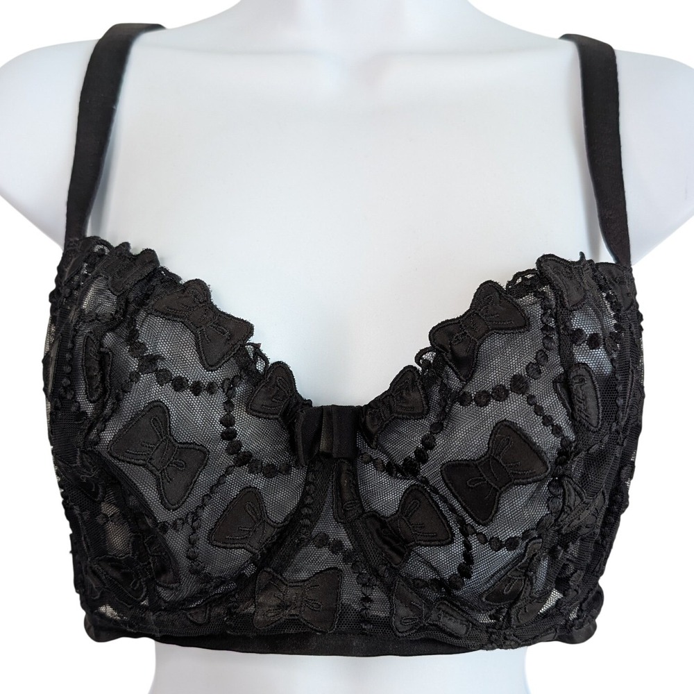 Viktor and Rolf 32F Black Mesh Lace Bra Bow Pattern Adjustable